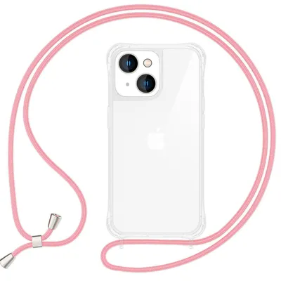 Image de Étui avec cordon pour iPhone 15 Plus Étui à cordon pour téléphone portable Étui rose