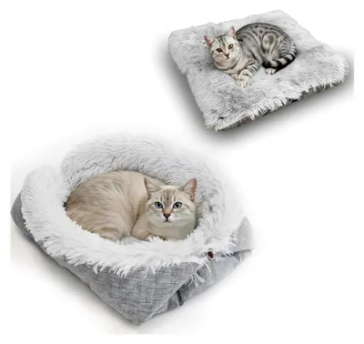 Produktbild von 2-in-1 Katzenbett Flauschig Katzenkissen - Waschbares Katzenkörbchen, 60 x 50 cm, Haustierbett für Katzen, kleine Hunde und kleine Haustiere (Grau, Leichtgewichtige Version)