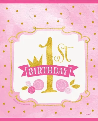 Produktbild von 8 Tüten 1. Geburtstag pink & gold