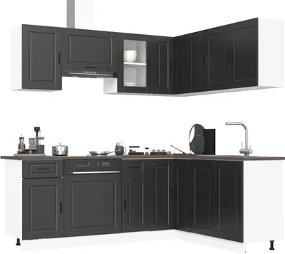 Produktbild von CLORIS 11-tlg. Küchenschrank-Set Porto Schwarz Holzwerkstoff - Küchenschränke 622