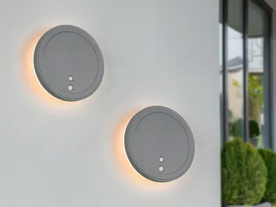 Produktbild von 2er SET runde Akku Außenwandleuchten mit Bewegungsmelder per USB aufladbar Ø14cm