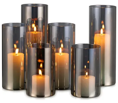Produktbild von Windlicht Glas Deko Schwarz Set von 6 für Außen