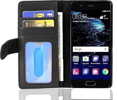 Produktbild von Cadorabo Hülle für Huawei P10 in Schwarz Backcover Handy Schutz Hülle Book Case Booklet Kartenfächer