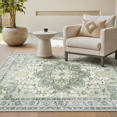 Produktbild von Vintage-Teppich, waschbar, mit rutschfester Unterlage, für Wohnzimmer und Schlafzimmer, 160 x 230 cm