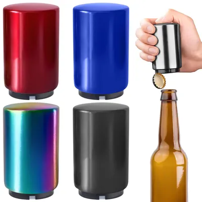 Flaschenöffner-Set, 4 Stück, Push & Pull, Edelstahl-Optik, automatisch