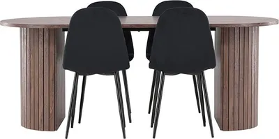 Produktbild von Härön Essgruppe Tisch 90x200cm und 4 Velours Stühle mocca.