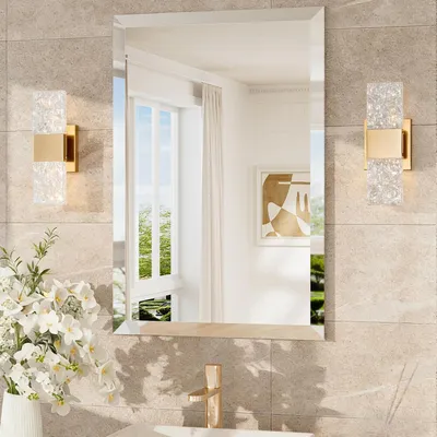 Image de Miroir de salle de bain rectangulaire, 40x60 cm, miroir mural sans cadre avec bords facettés