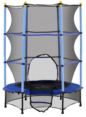 Image de Trampoline pour enfants Ø 140 cm avec filet de sécurité – pour l'intérieur et l'extérieur, en acier et plastique, charge maximale de 50 kg, bleu