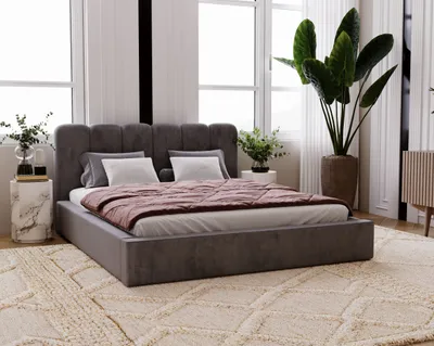 Obrázek produktu pro Čalouněná postel ADIDAR Premium Mido 200x200 cm - s kovovým rámem, podstavcem pod postel a roštem - šedá (Amor Velvet 4321)