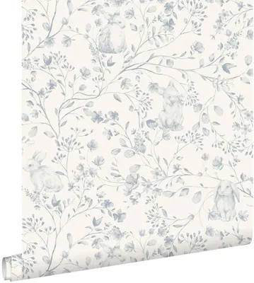 Imagen del producto de ESTAhome papel pintado Toile de Jouy conejos azul claro 50 x 900 cm
