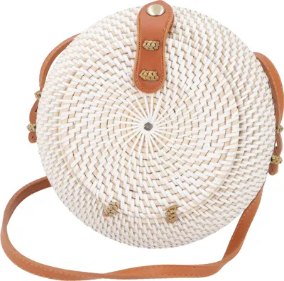 Produktbild von Geflochtene Handtasche, Korbtasche, Rattantasche, Balitasche Rund - Modell 6, Weiß, Rattan,Rattan, 20*20*10 cm, Körbe & Korbtaschen