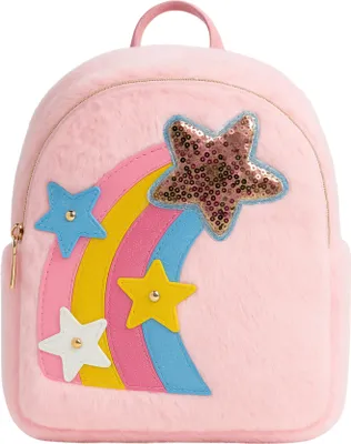Produktbild von Kinderrucksack Regenbogen Mädchen, flauschiger Rucksack Kinder Plüsch, Freizeitrucksack Kindergarten Kita mit Vordertasche