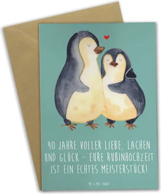 Produktbild von Mr. & Mrs. Panda babykarte 40. Hochzeitstag Rubinhochzeit - Meeresbrise - Geschenk, bedingungslose Liebe, weihnachtskarten, Glück, Heirat, Grußkarten, Grußkarte, Heiraten