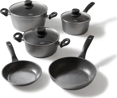 Produktbild von Stoneline 1 Kochtopf, 1 Schmorpfanne, 1 Bratpfanne, Alu-Druckguss, schwarz,