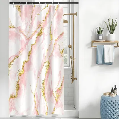 Immagine prodotto di Omgoods - Tenda da doccia antimuffa, color rosa polvere con effetto marmo, 120x180 cm