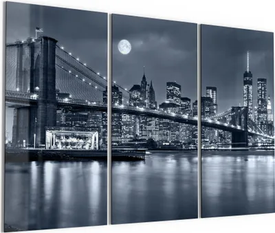 Produktbild von DEQORI Glasbild Echtglas 3x50x100 cm 'Vollmond über New York' Wandbilder XXL groß