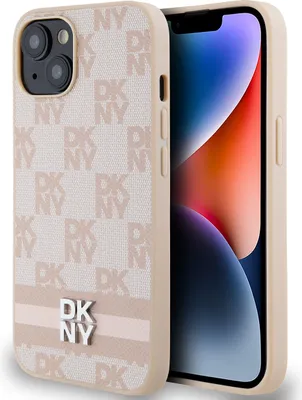 Produktbild von DKNY, Elegante Hülle für iPhone 15 Checkered Pattern and Stripe, Rosa