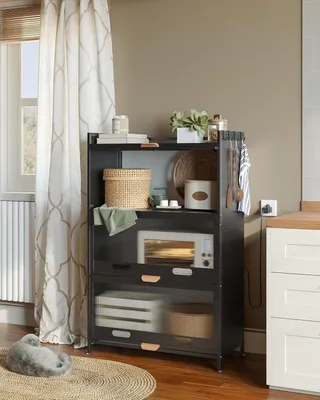Image de Étagère de cuisine en acier inoxydable à 4 niveaux avec roulettes et pieds - Étagère de rangement multifonctionnelle pour la cuisine et le salon