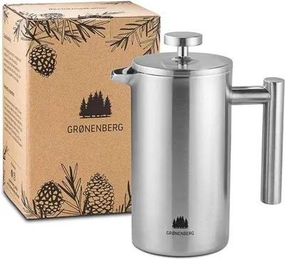 Produktbild von Famanu French Press Edelstahl, 0,35-1 Liter (2-5 Tassen) - Doppelwandig isoliert