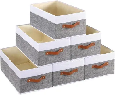 Obrázek produktu pro Skládací látkové úložné boxy – sada 6 středně velkých úložných boxů (bílé a šedé, 33 × 23 × 14 cm)