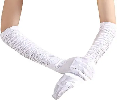 Produktbild von krautwear® 1 Paar geraffte ellenbogenlange Satin Handschuhe (weiss)