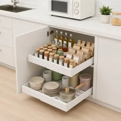 Ausziehbare Schrankorganizer 2er-Set, 53 cm tief, verstellbar 31-55,8 cm