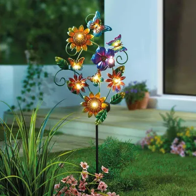 Produktbild von Solar Gartenstecker LED Schmetterling Blumen Gartenleuchte Deko Garten 78cm