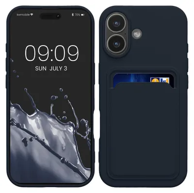 Produktbild von kwmobile Handyhülle für Apple iPhone 17 Hülle mit Kartenfach - TPU Case - Kabelloses Laden - Schutzhülle Cover in Dunkelblau