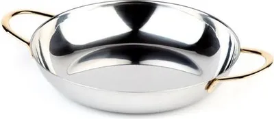 Produktbild von APS 61190 Servierschale, Edelstahl poliert, vergoldete Edelstahl-Griffe, Ø 19 cm, Höhe 3,5 cm