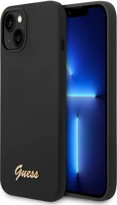 Produktbild von Guess Kappe für iPhone 14 6.1" GUHCP14SSLSMK schwarzes Hartschalengehäuse Silikon Vintage Gold Logo
