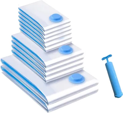 Produktbild von Vakuum Kleidersäcke 12 Stück, Luftdichtes Ventil, Handpumpe, Platzsparend, für Kleidung und Decken (6x50x70