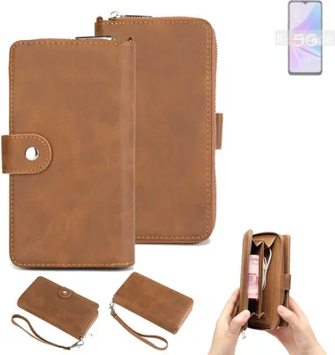 Produktbild von K-S-Trade Handyhülle Schutzhülle kompatibel mit Oppo A56s 5G & Portemonnee Tasche Handytasche Case Etui Geldbörse Wallet braun (1x)