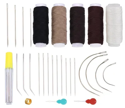 Produktbild von Leder-Nähset - 29-teilig mit Nadeln gewachstem Faden und Fingerhut - für Reparatur von Sofas Schuhen und Handtaschen