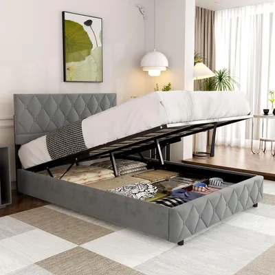 Produktbild von STILVORA Polsterbett 160×200 mit bettkasten,Stauraumbett Boxspringbett mit USB-Anschluss und LED-Licht,Funktionsbett ohne matratze,mit Stauraum,grau
