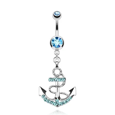 Produktbild von Bauchnabelpiercing Anker Kristall Strass Zirkonia 316L Edelstahl Seil Anhänger 10 mm