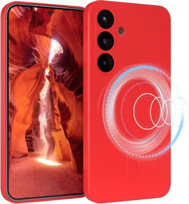 Produktbild von EAZY CASE - Silikonhülle magnetisch für Samsung Galaxy S25, Hülle Silikon, weich stoßfeste Magnet Handyhülle, Schutzhülle mit Kameraschutz, TPU Bumper in Rot