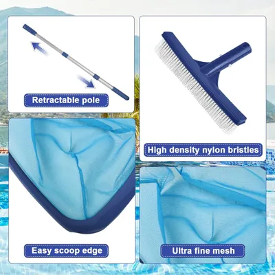 Produktbild von Famanu Skimmernetz 2er Set - Feines Netz mit Schwamm-Bürste - Für die Reinigung von Pool, Spa und Teich
