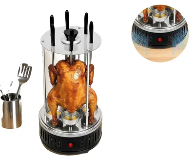 Obrázok produktu pre Elektrický gril, výkon 1000 W, konštrukcia z nehrdzavejúcej ocele, voľne stojaca konštrukcia, automatická funkcia otáčania ražňa, vhodný pre 5 alebo 6 ražňov