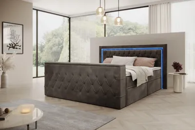 Produktbild von Boxspringbett AROSA TV 180x200 Graphit mit Taschenfederkernmatratze Topper LED TV-Halterung Schubladen