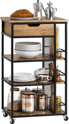 Zdjęcie produktu dla Wózek kuchenny/serwisowy – FKW99-N – 6 półek – 1 szuflada – metalowa rama – 50×87×37 cm – brązowy