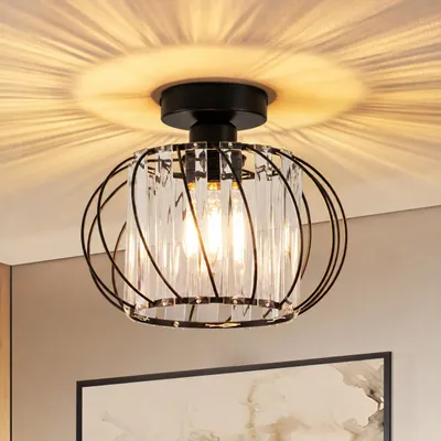 Image de ZMH, lustre au cristal, diamètre 25 cm, abat-jour en métal noir, douille E27, idéal pour les couloirs, éclairage intérieur pour cuisine, salon, hôtel, Image générée par une IA
