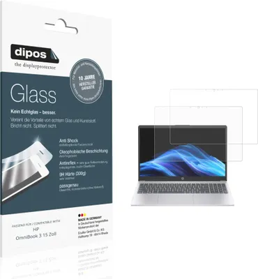 Produktbild von 2x Schutzfolie für HP OmniBook 3 15 Zoll matt - Anti-Shock 9H Folie dipos Glass Kunststoffglas