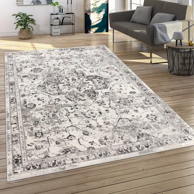 Produktbild von Teppich Wohnzimmer Kurzflor Orient Muster Vintage Stil Moderne Ornamente Bordüre Grösse 80x150 cm
