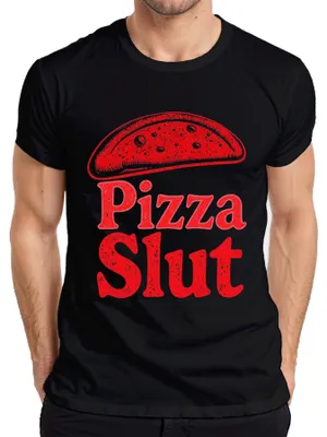 Zdjęcie produktu dla Koszulka męska „Pizza Slut Pizza Fan Pizzeria Fastfood Lustig Geschenk Retro”, czarna, rozmiar S