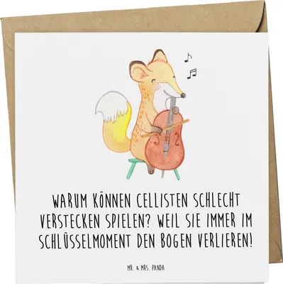 Produktbild von Mr. & Mrs. Panda Grußkarte Cello Schlüsselmoment - Weiß - Geschenk, Musikinstrument, faltkarte, Lernen, Glückwunschkarte, Klappkarte, Musiker, Klassische Musik, Solo