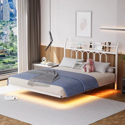 Bettgestell 120x200 cm mit LED und Ladestation, weiß