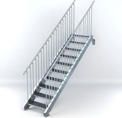 Produktbild von Stahltreppe 10 Stufen bis Höhe 200 cm, Laufbreite : 70 cm beidseitiges Geländer ST 1 (31 / 31 mm)