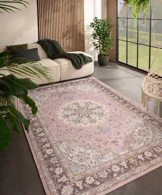 Image de Tapis d'extérieur vintage Unyqoos® Valenca Nova – lilas/rose, 160x230 cm, maille 3D, lavable, pour intérieur et extérieur