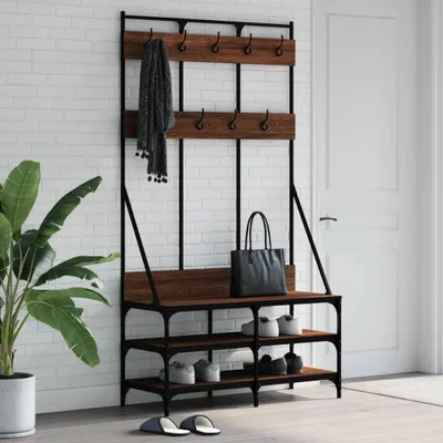 Obrázek produktu pro Věšák na kabáty s botníkem hnědý dubový vzhled 100x40x184 cm