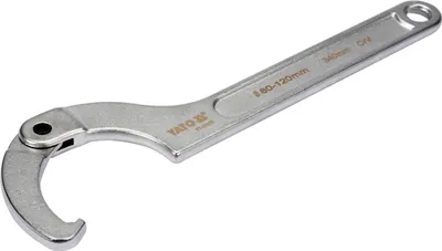A silver adjustable hook spanner is shown against a white background.